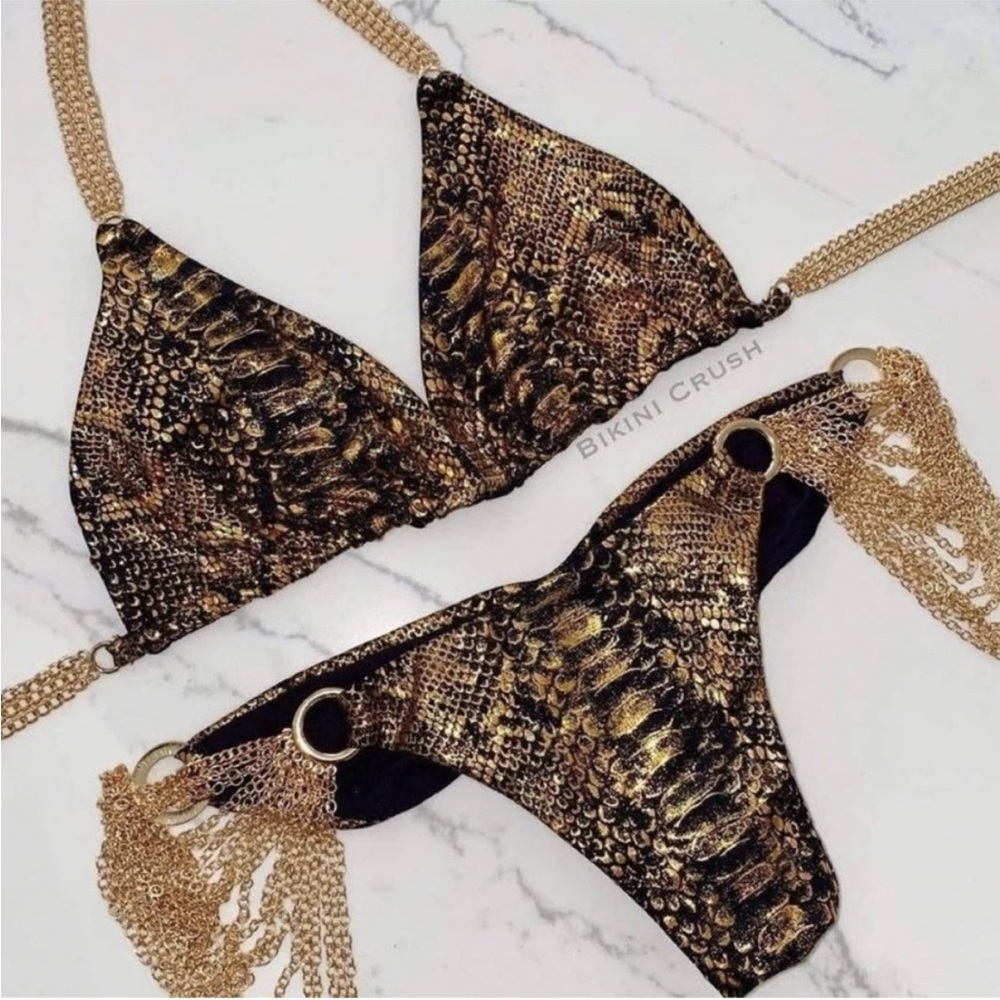 RARE Bikini Crush  Gold Snake-Print Chain Triangle Bikini